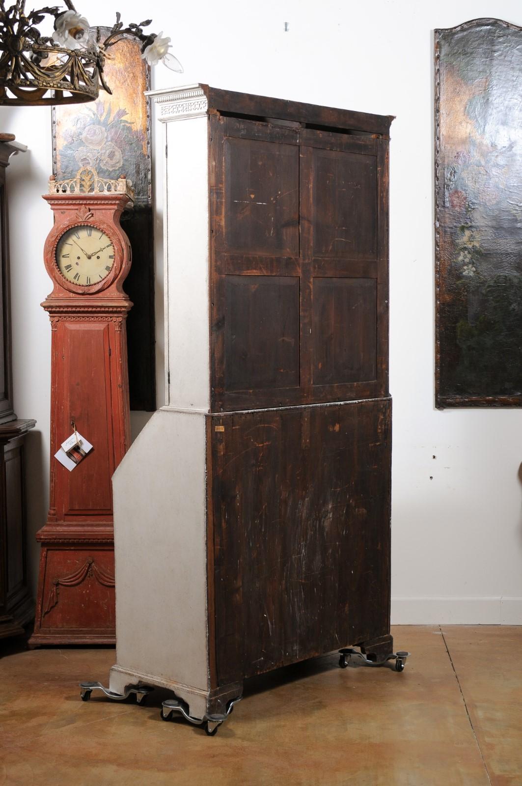 Swedish 1820s Painted Vitrine Secretaire with Slant Front Desk and Glass Doors 3