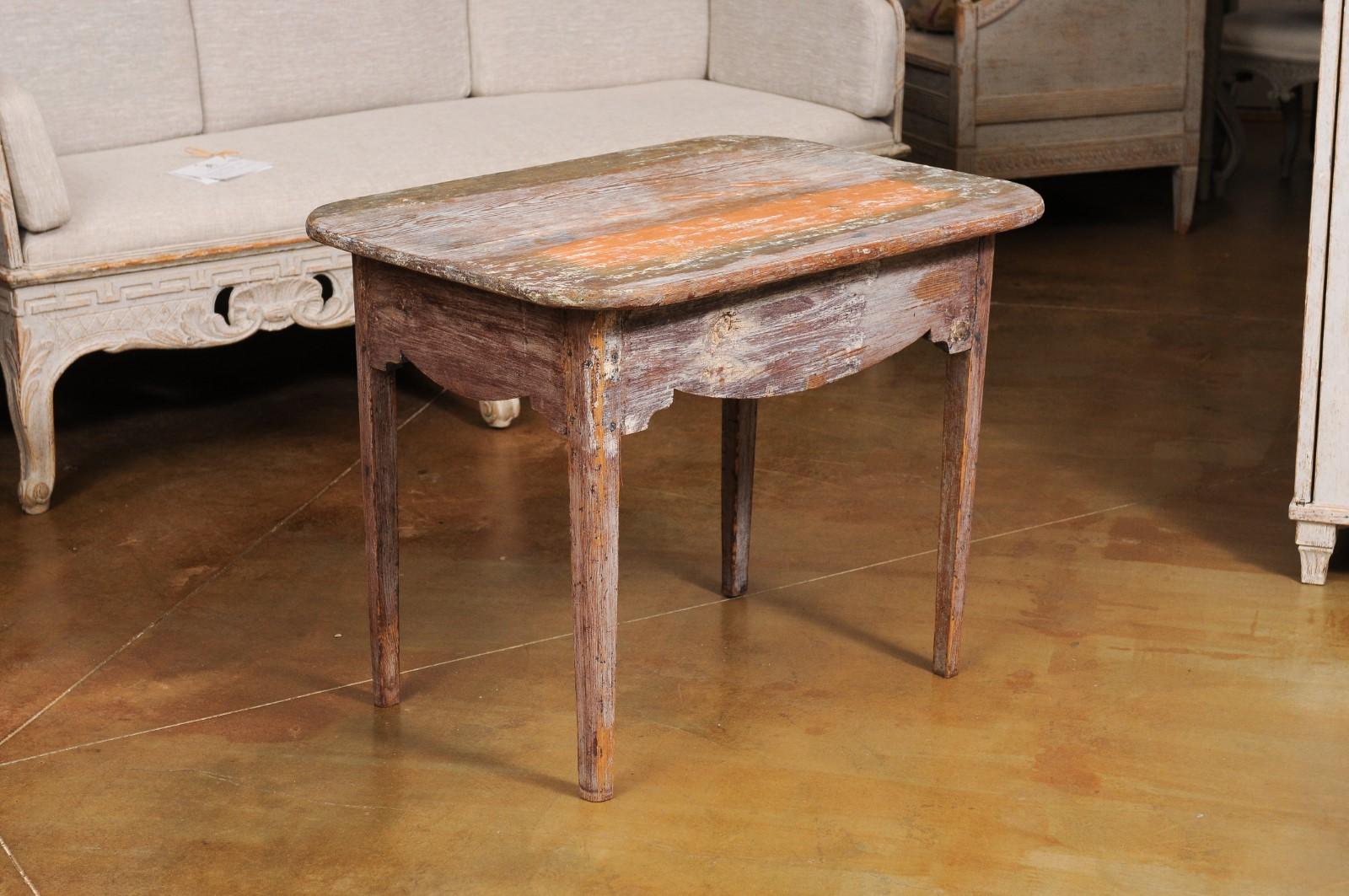 Swedish 1820s Side Table with Carved Drawer and Tapered Legs 5