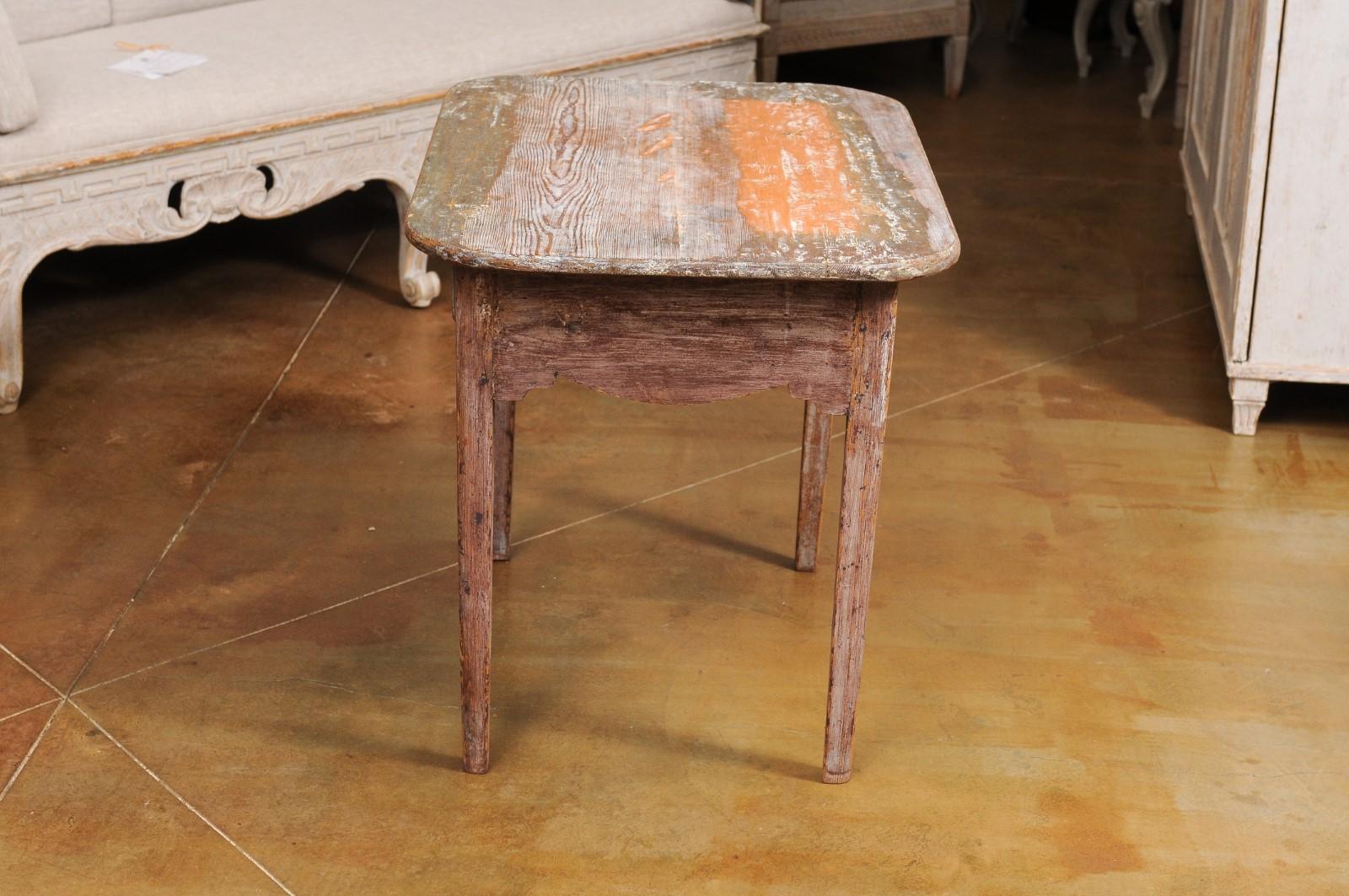 Swedish 1820s Side Table with Carved Drawer and Tapered Legs 6