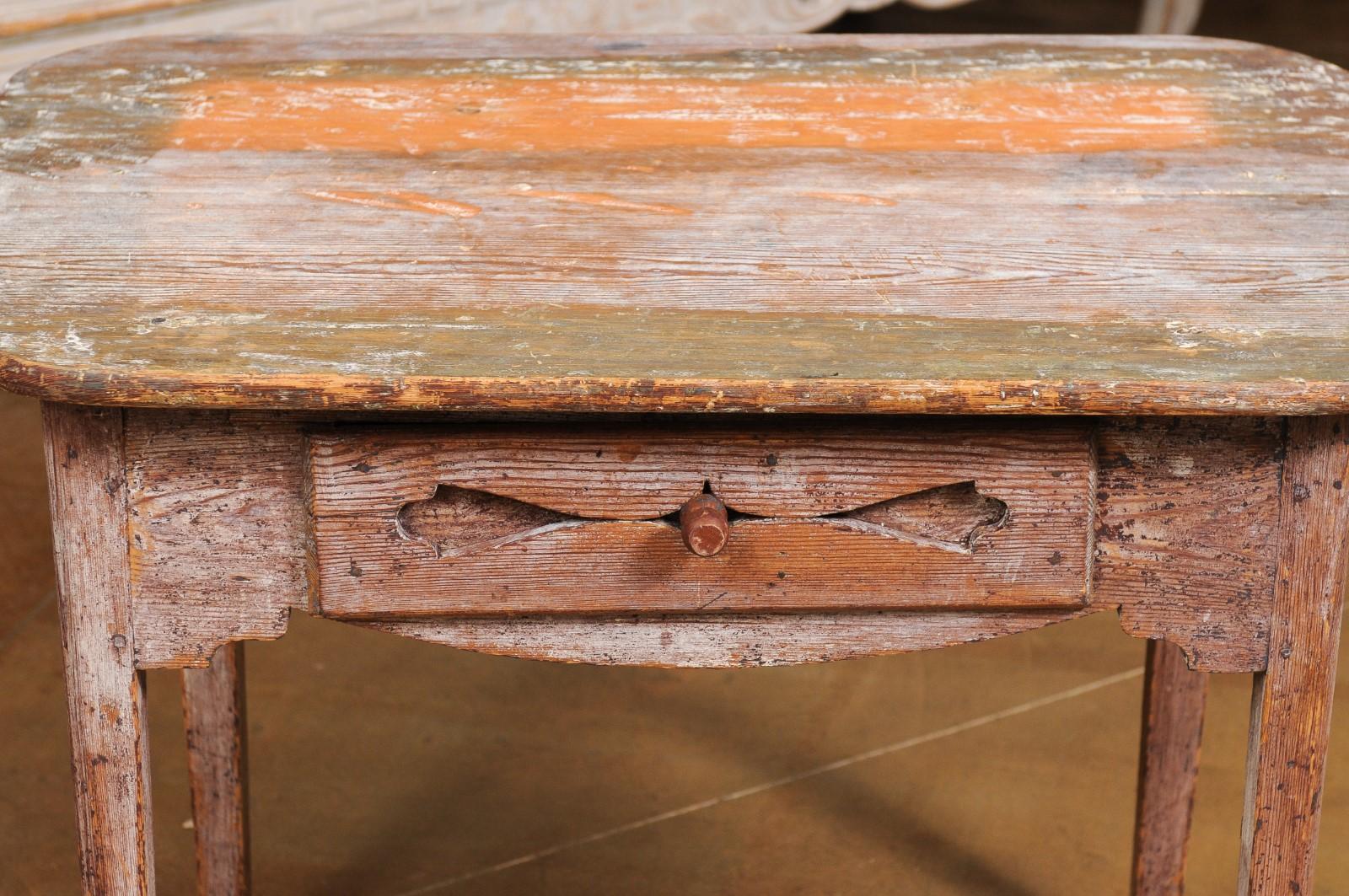 Swedish 1820s Side Table with Carved Drawer and Tapered Legs 9