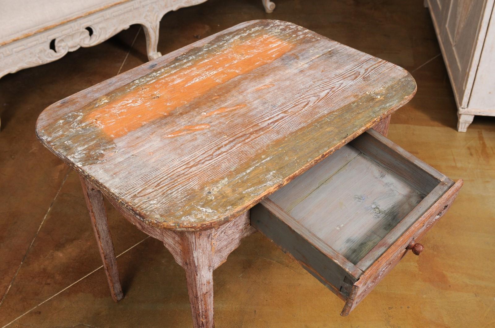 19th Century Swedish 1820s Side Table with Carved Drawer and Tapered Legs