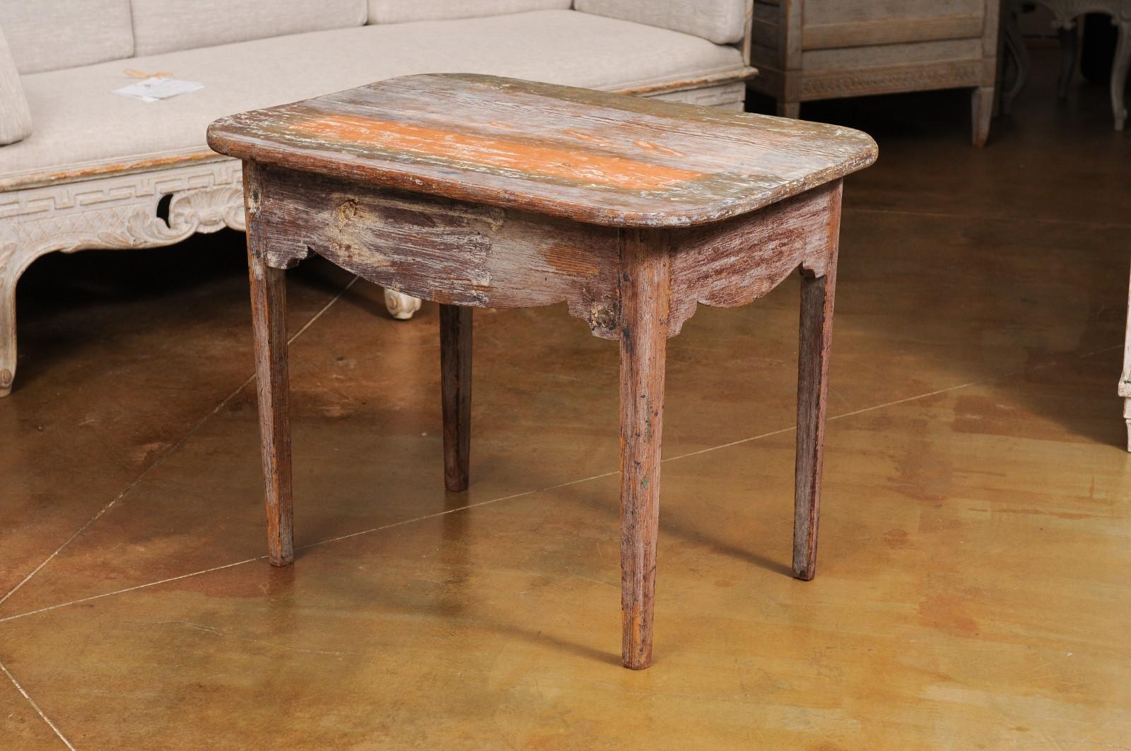 Swedish 1820s Side Table with Carved Drawer and Tapered Legs 2