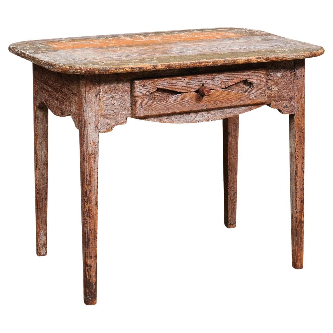 Swedish 1820s Side Table with Carved Drawer and Tapered Legs