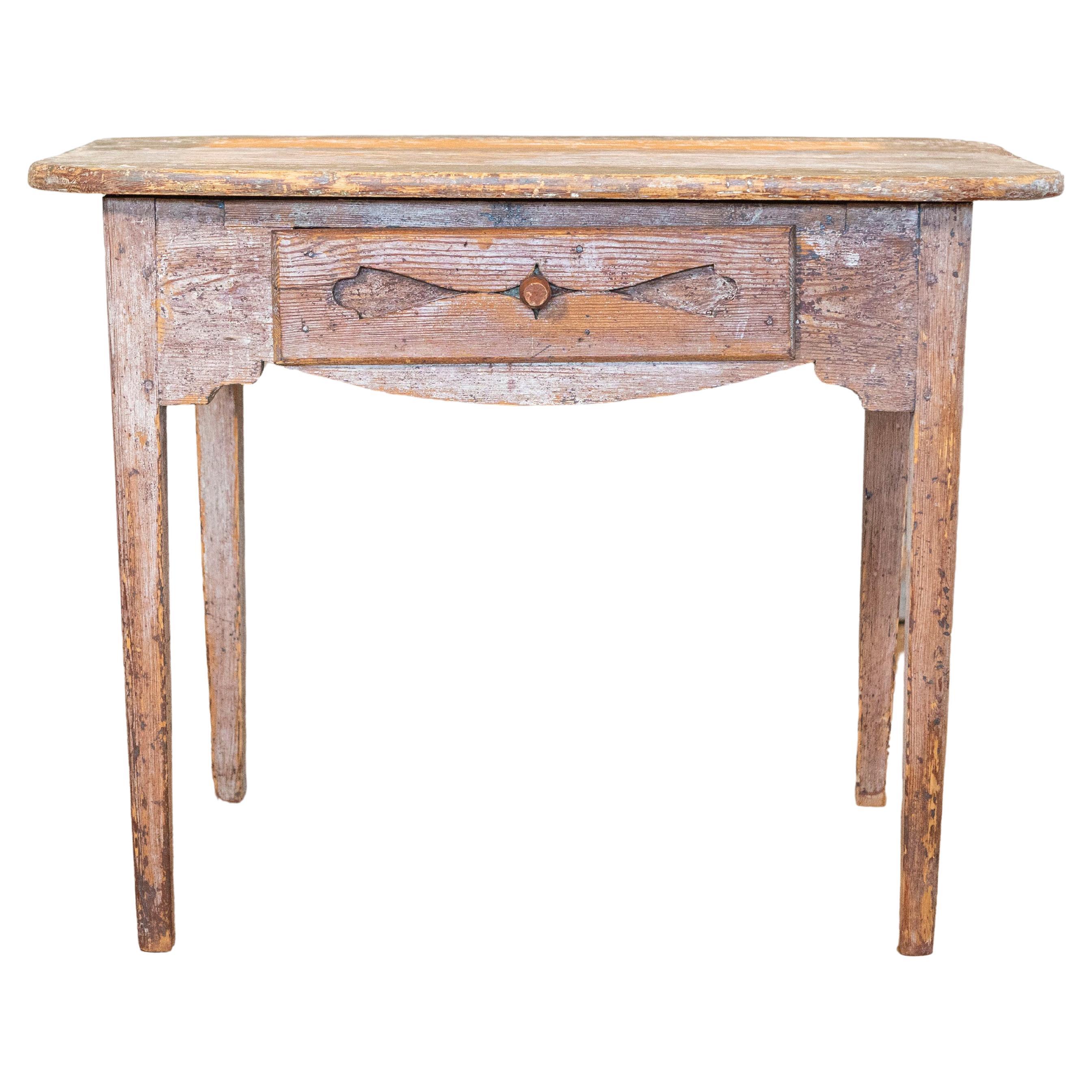 Swedish 1820s Side Table with Carved Drawer and Tapered Legs For Sale
