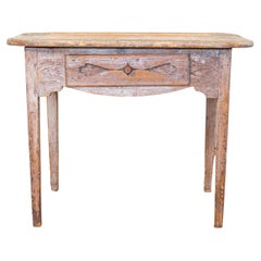 Used Swedish 1820s Side Table with Carved Drawer and Tapered Legs