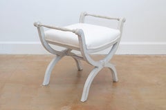 Swedish 1830s Empire Style Painted and Upholstered Stool with Spindle Arms