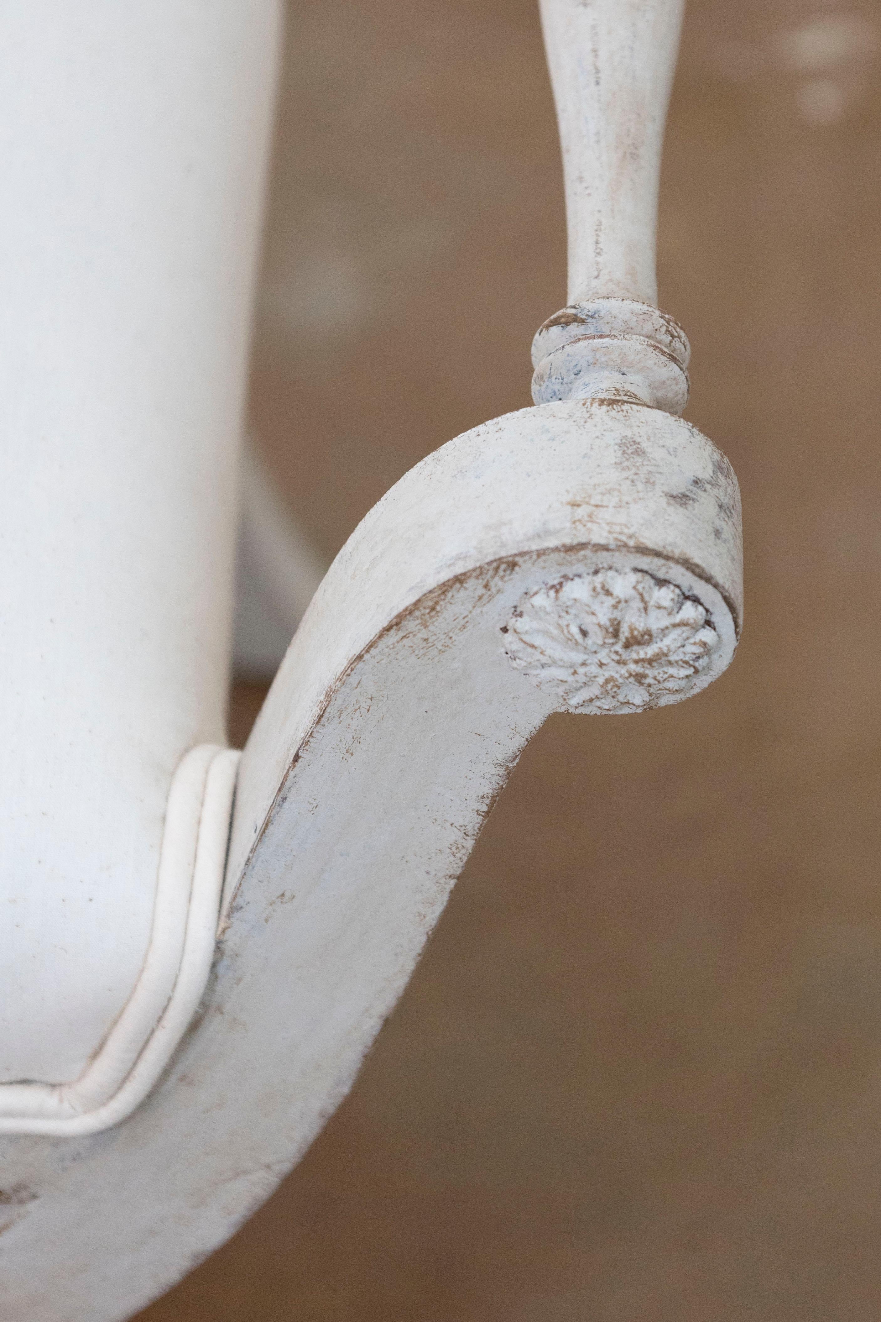 Swedish 1830s Empire Style Painted and Upholstered Stool with Spindle Arms 2