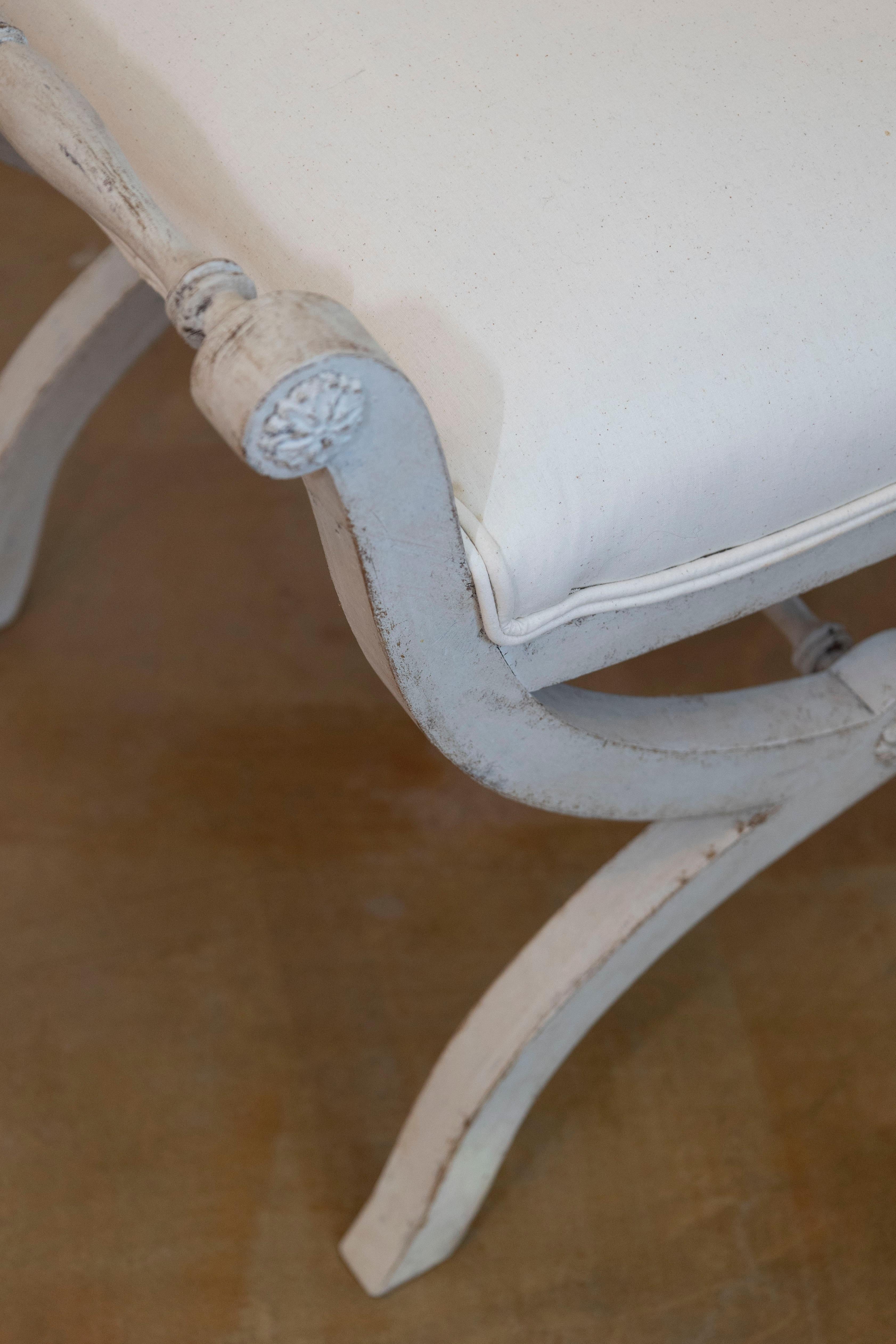 Swedish 1830s Empire Style Painted and Upholstered Stool with Spindle Arms 3