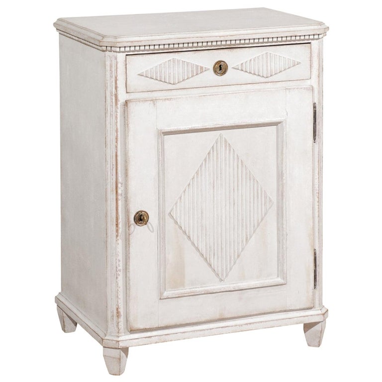 Swedish 1830s Gustavian Style Bedside Table with Drawer, Door and