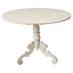 Used Swedish 1840’s Painted Wood Large Table with Oval Top and Pedestal Base