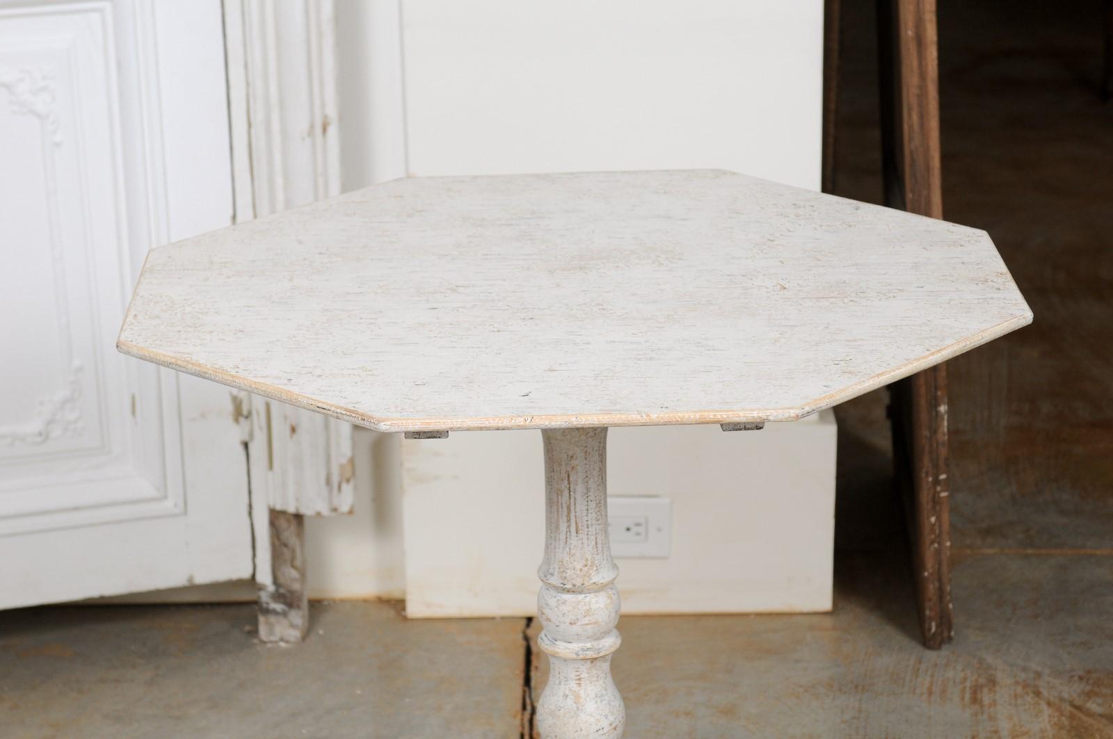 Swedish 1840s Painted Wood Octagonal Tilt-Top Table with Turned Base 7