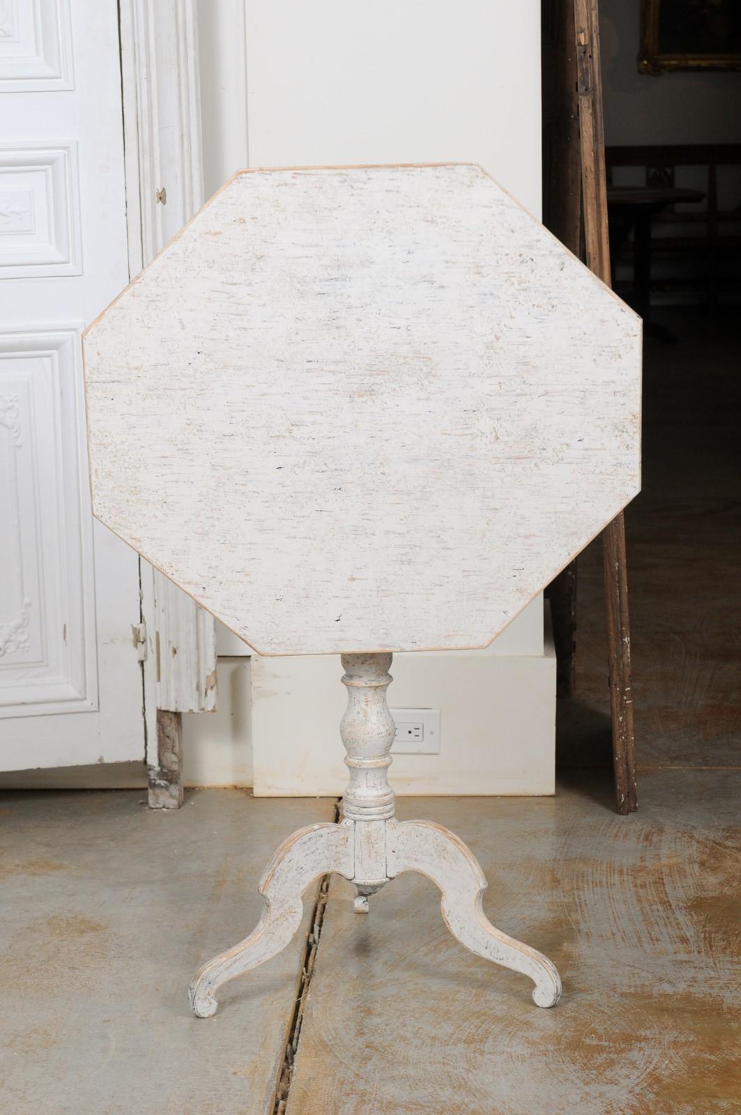 Swedish 1840s Painted Wood Octagonal Tilt-Top Table with Turned Base 9