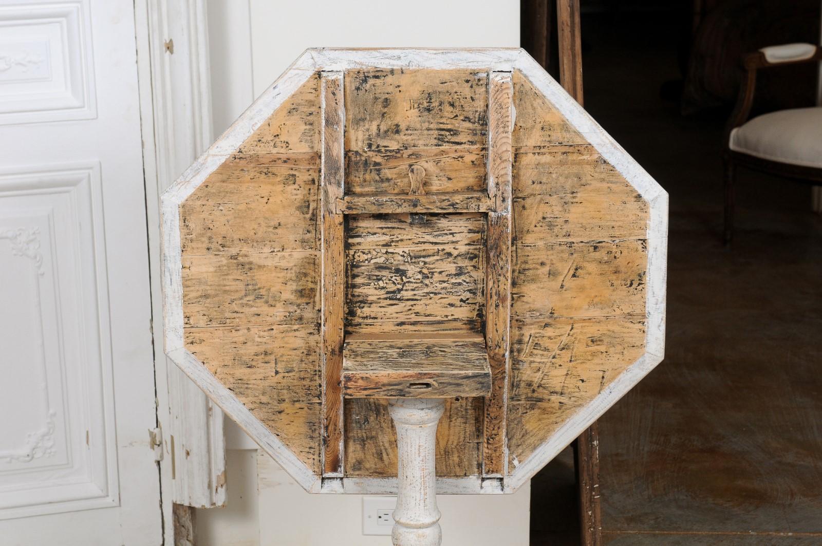 Swedish 1840s Painted Wood Octagonal Tilt-Top Table with Turned Base 11