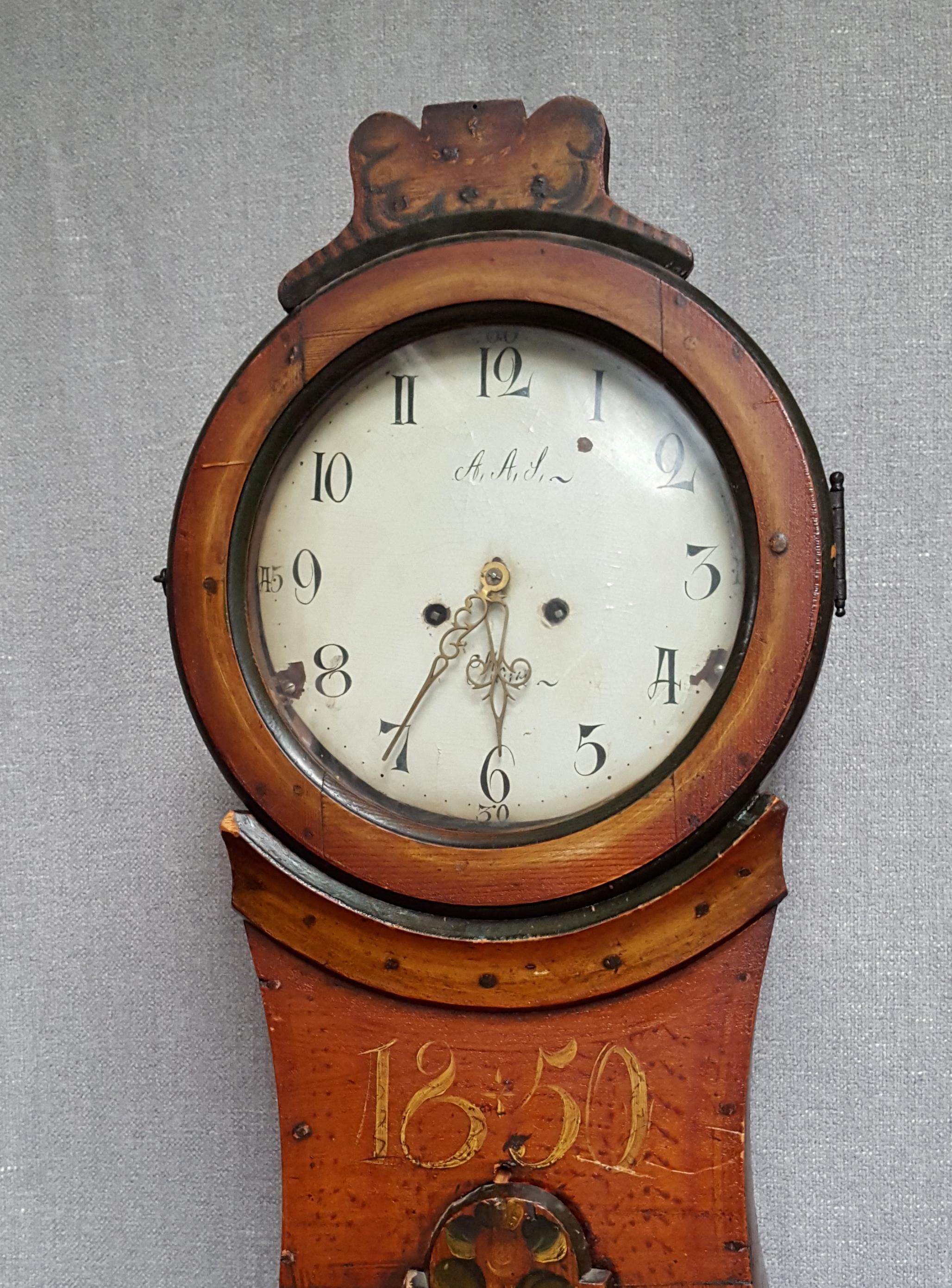 Swedish 1850 Folk Art Mora Clock Antique Country Painted Original In Good Condition In LONDON, GB