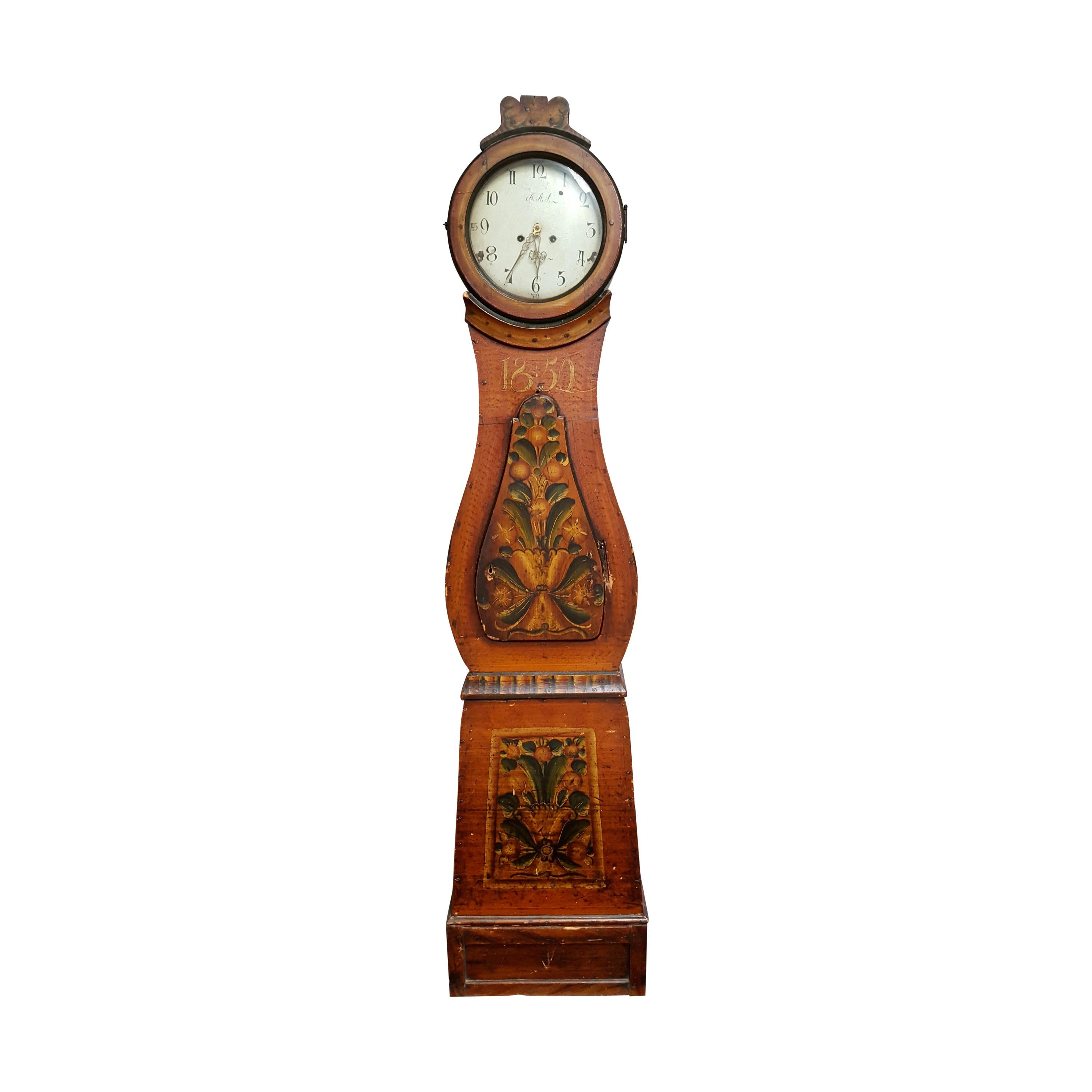 Swedish 1850 Folk Art Mora Clock Antique Country Painted Original