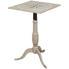 Swedish 1850s Grey Painted Guéridon Pedestal Side Table with Wind Rose Motif