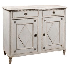 Swedish 1850s Gustavian Style Painted Buffet with Two Drawers over Two Doors