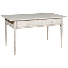 Swedish 1850s Gustavian Style Painted Wood Writing Desk with Two Drawers