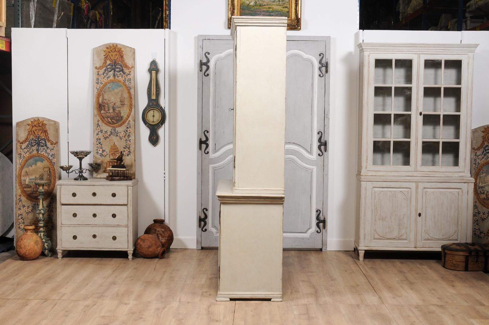Swedish 1850s Two-part Painted Cabinet with Glass and Wooden Doors 6
