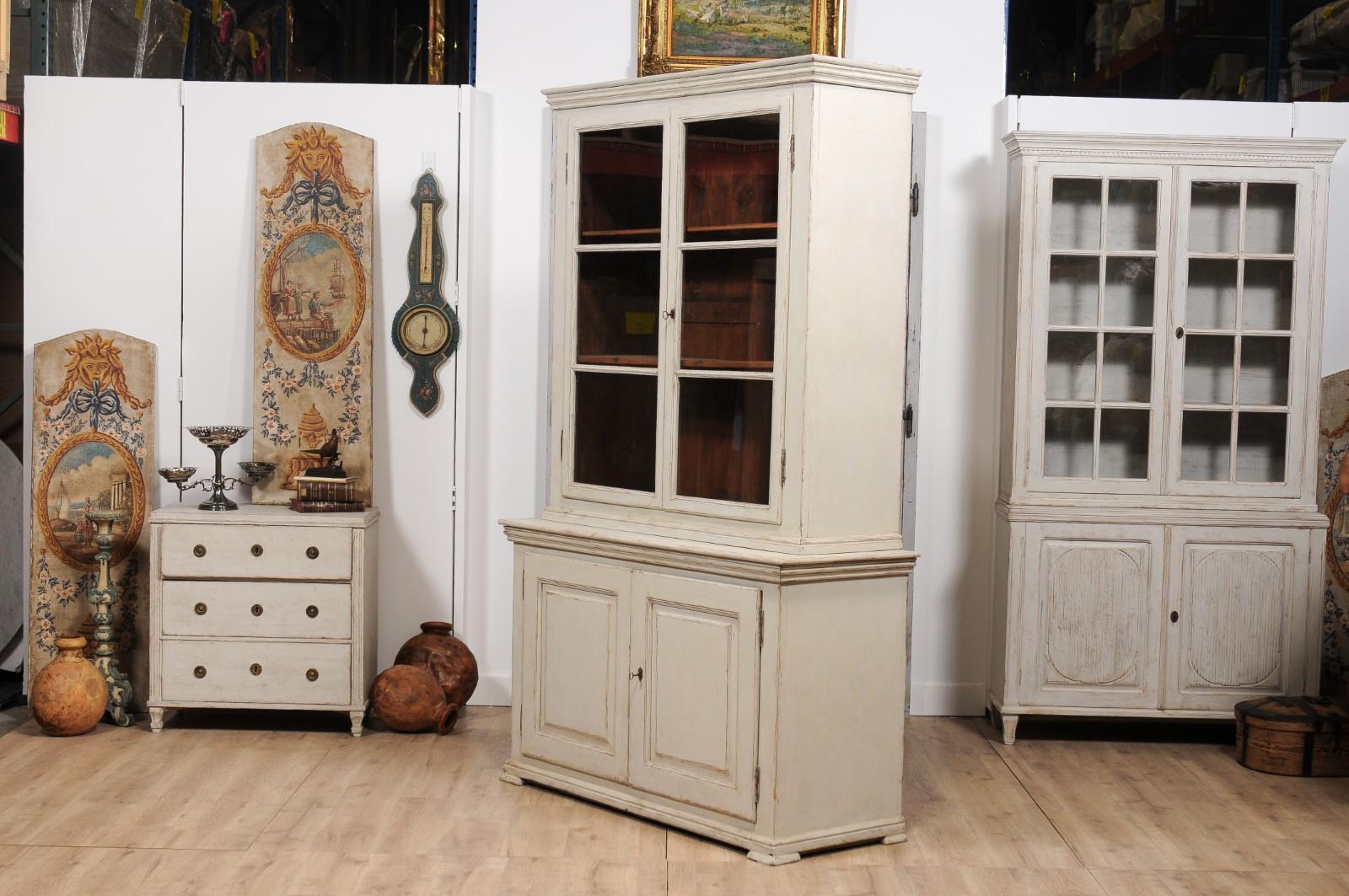 Swedish 1850s Two-part Painted Cabinet with Glass and Wooden Doors 7