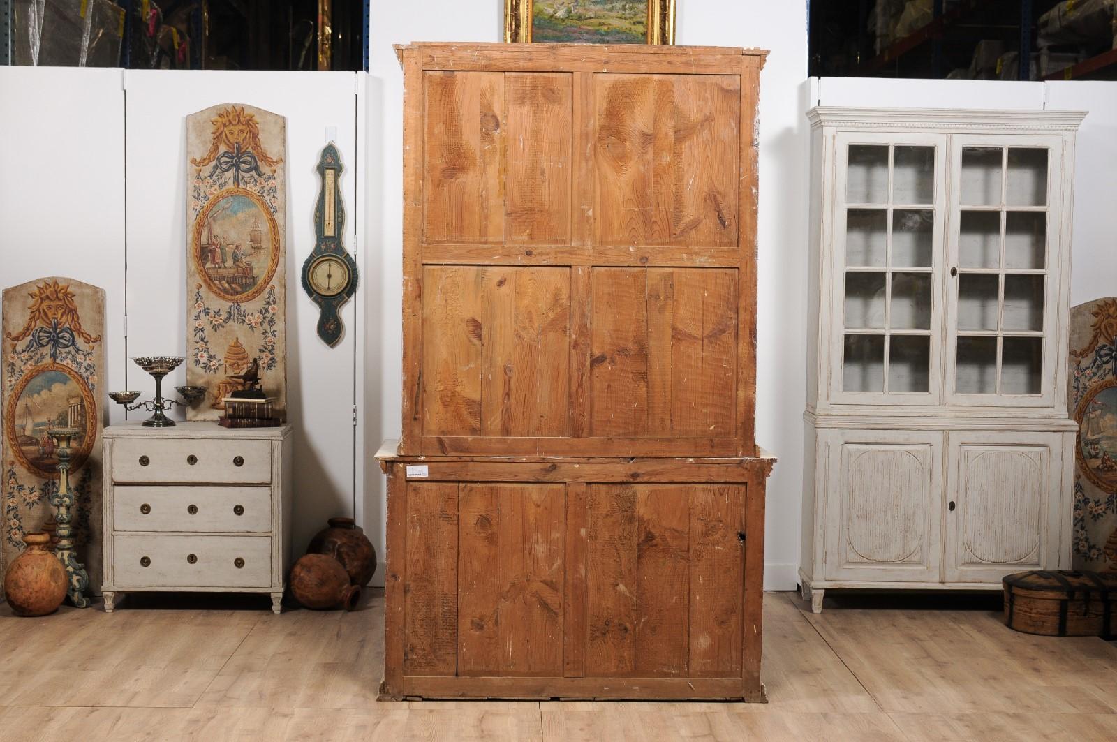 Swedish 1850s Two-part Painted Cabinet with Glass and Wooden Doors 4