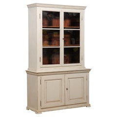 Swedish 1850s Two-part Painted Cabinet with Glass and Wooden Doors