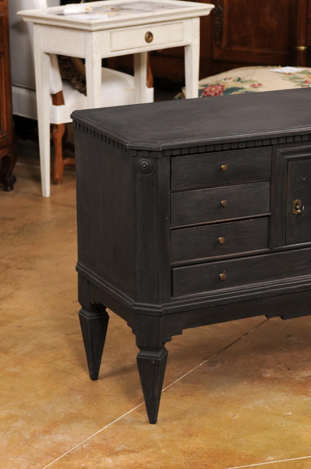 Swedish 1855s Black Painted Chest with Central Door and Seven Drawers 5