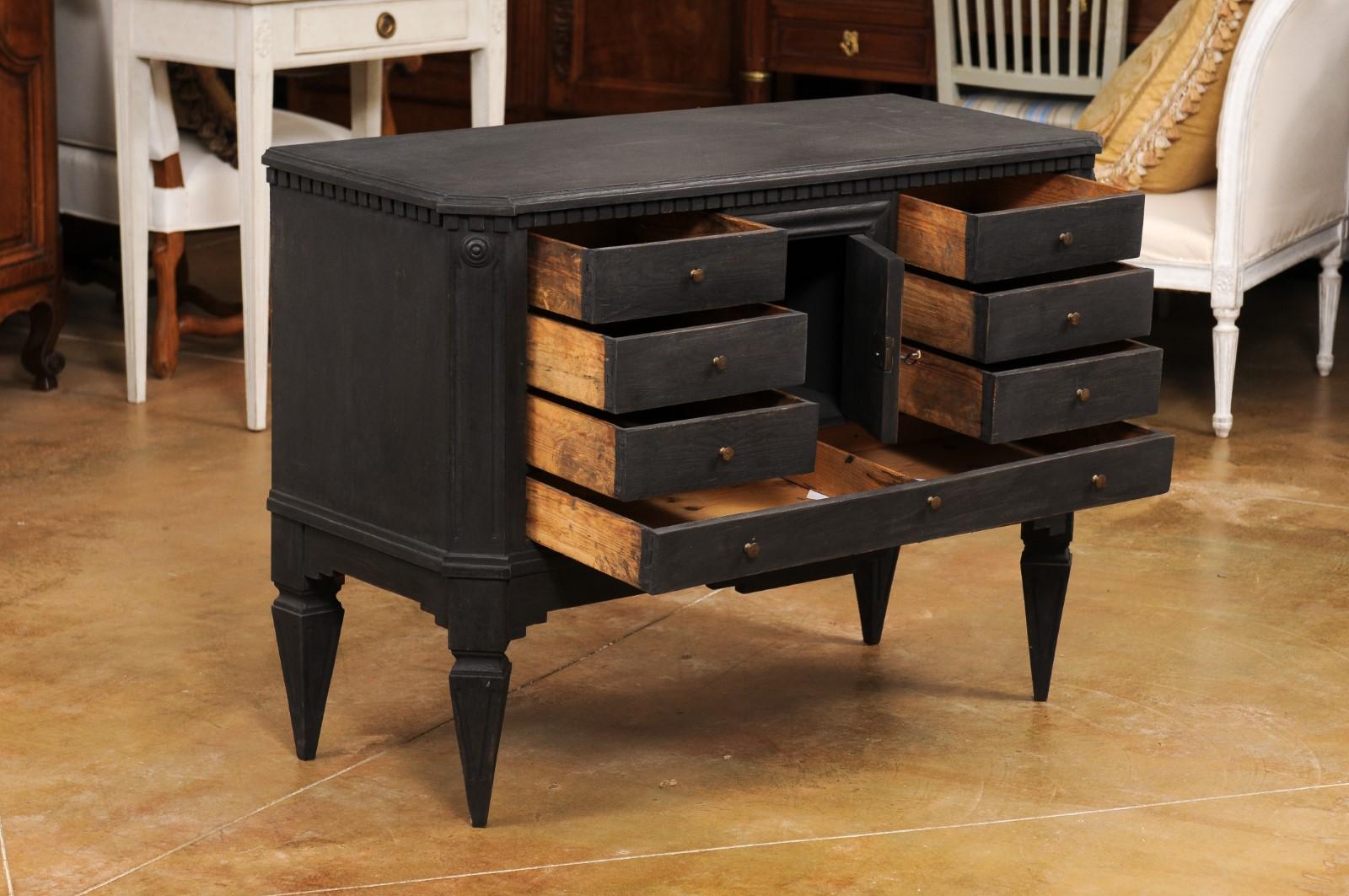 Swedish 1855s Black Painted Chest with Central Door and Seven Drawers For Sale 6