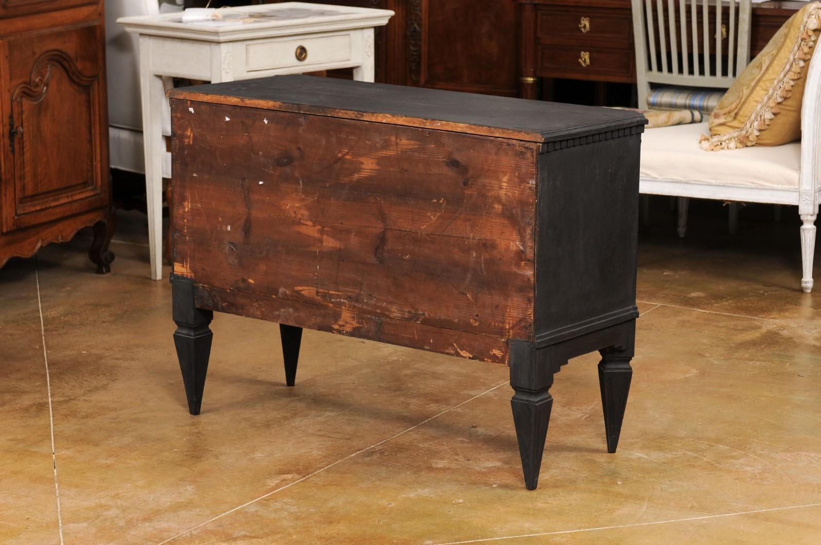 Swedish 1855s Black Painted Chest with Central Door and Seven Drawers In Good Condition In Atlanta, GA
