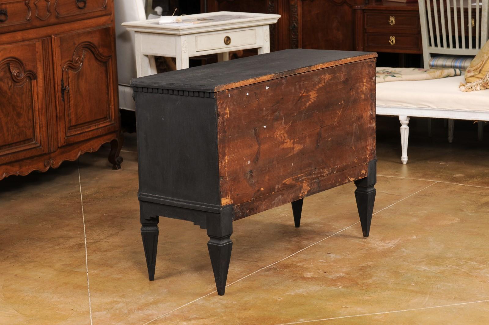 Wood Swedish 1855s Black Painted Chest with Central Door and Seven Drawers