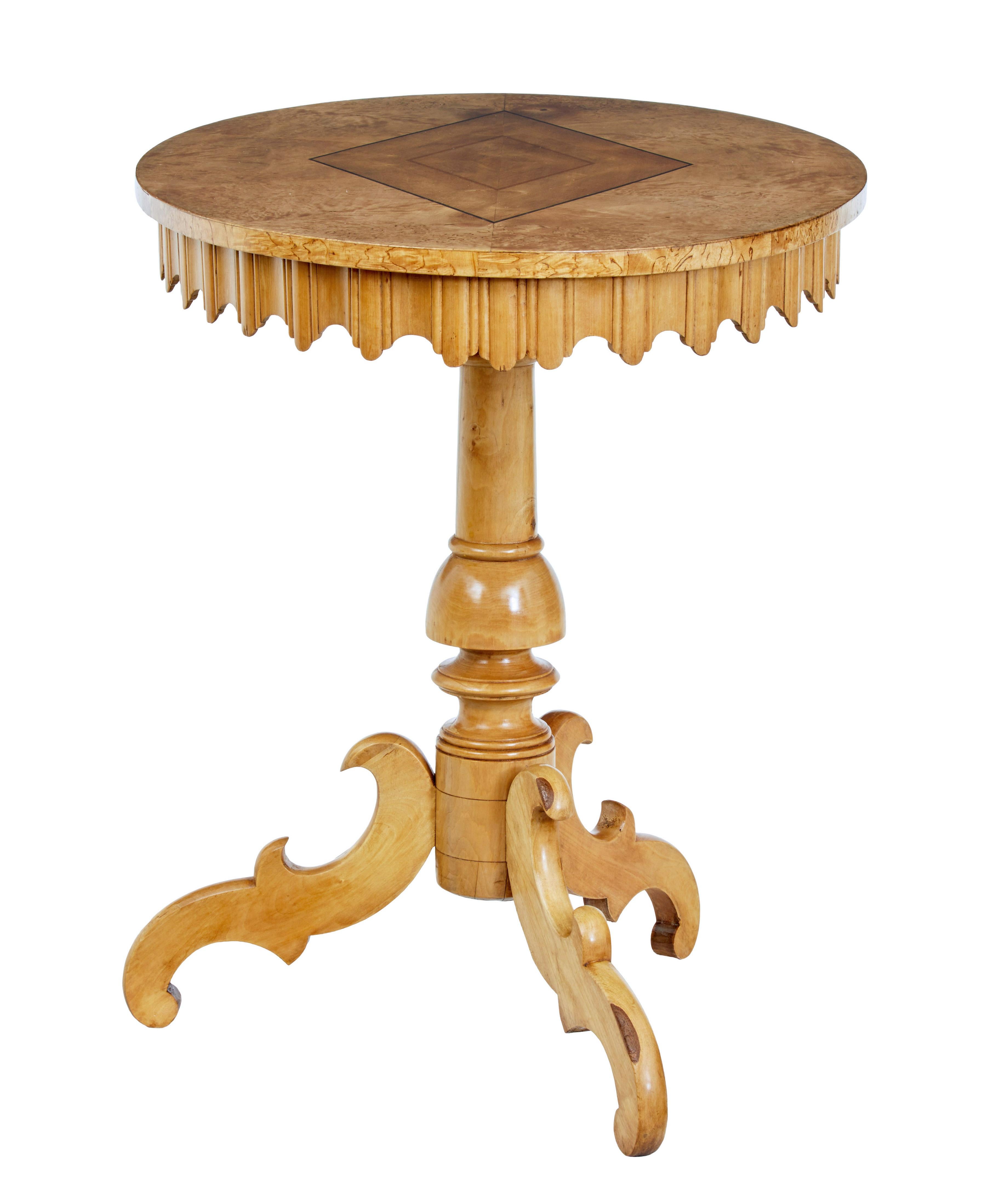Swedish 1860s Birch Inlaid Occasional Pedestal Table with Diamond Motif In Good Condition In Atlanta, GA