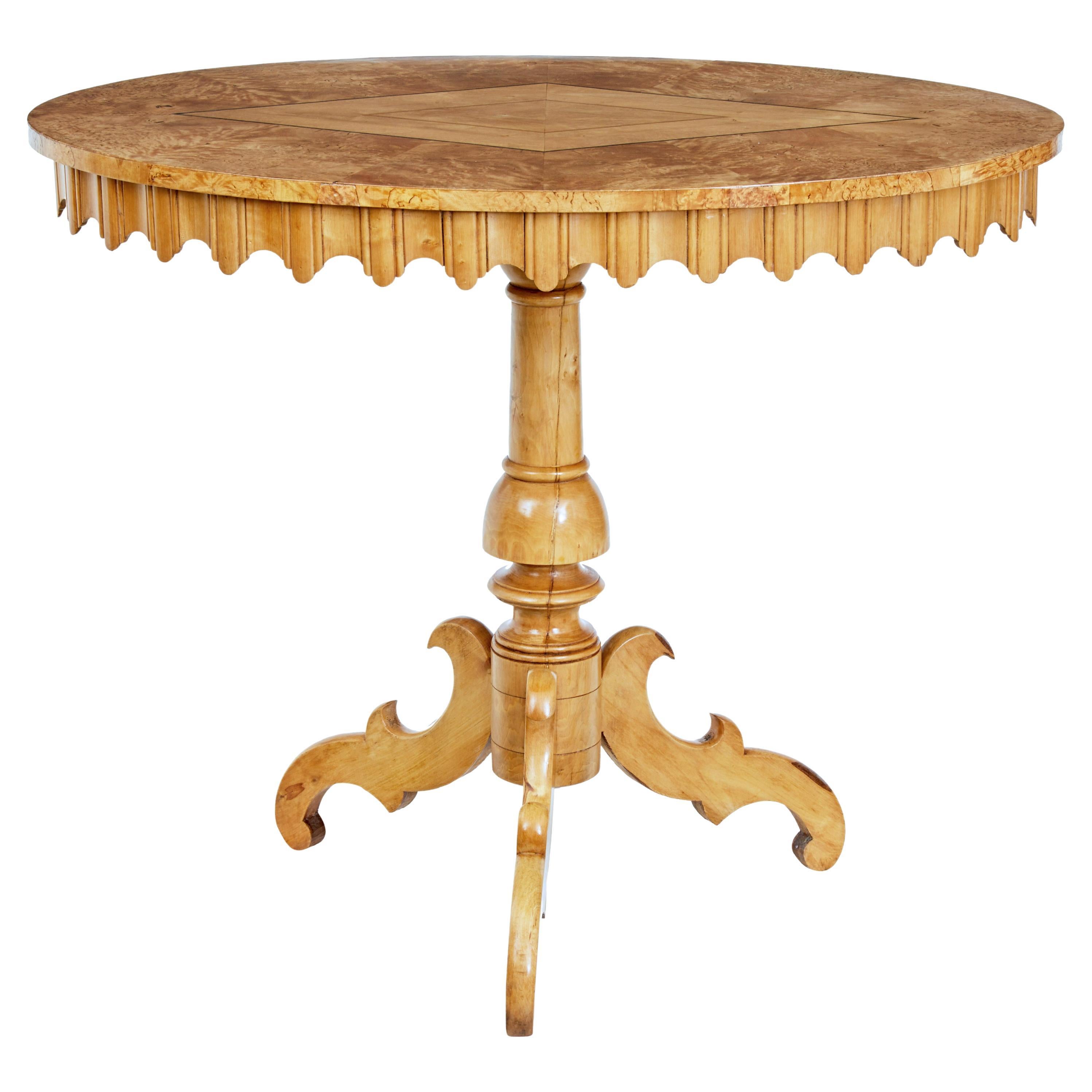 Swedish 1860s Birch Inlaid Occasional Pedestal Table with Diamond Motif