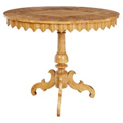 Swedish 1860s Birch Inlaid Occasional Pedestal Table with Diamond Motif