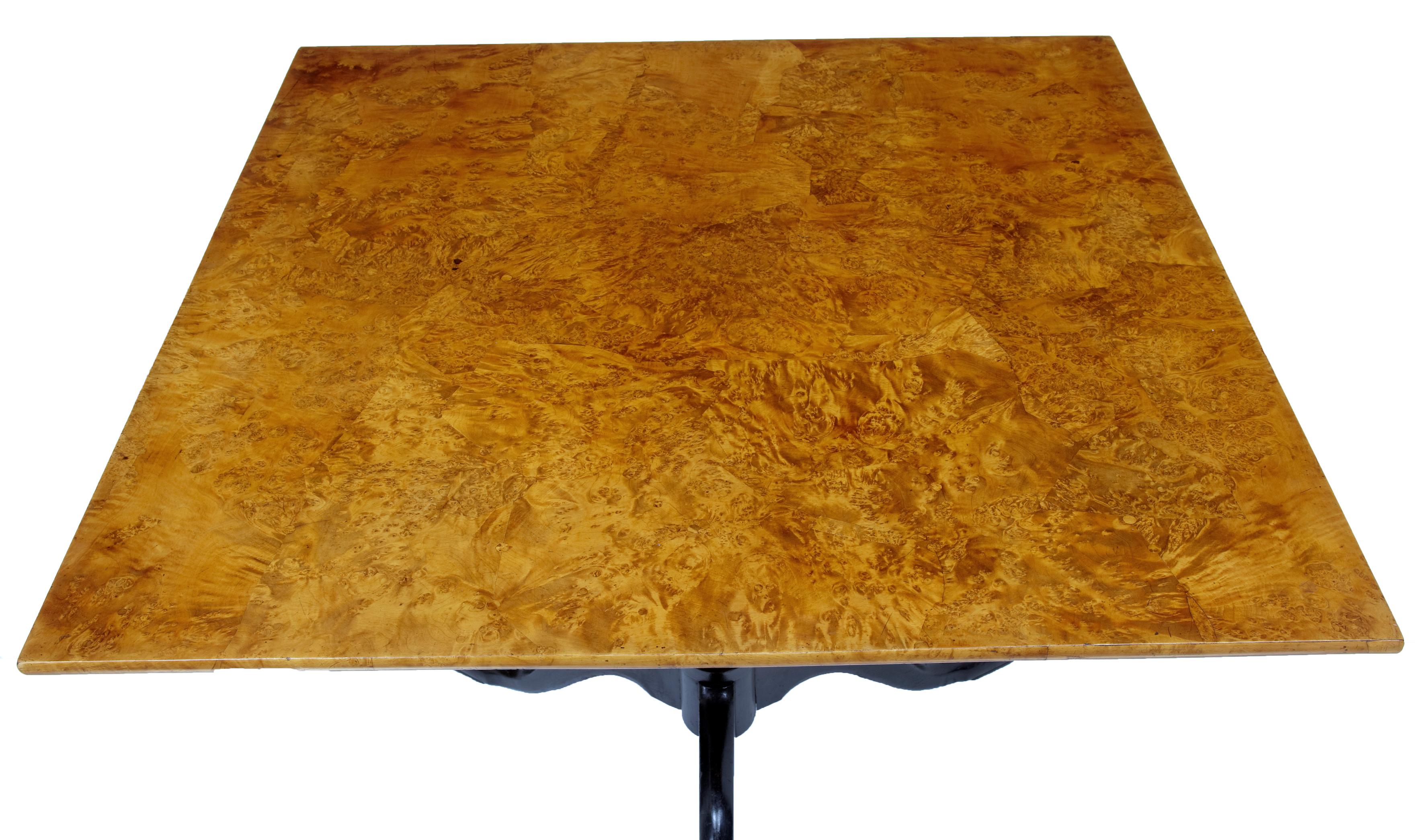 Swedish 1860s Birch Root Tilt Top Table with Ebonized Pedestal Base In Good Condition In Atlanta, GA