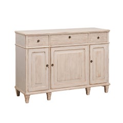 Swedish 1860s Creamy Gray Painted Sideboard with Reeded Doors and Drawers