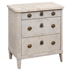 Swedish 1860s Grey Painted Chest with Marbleized Top and Graduating Drawers