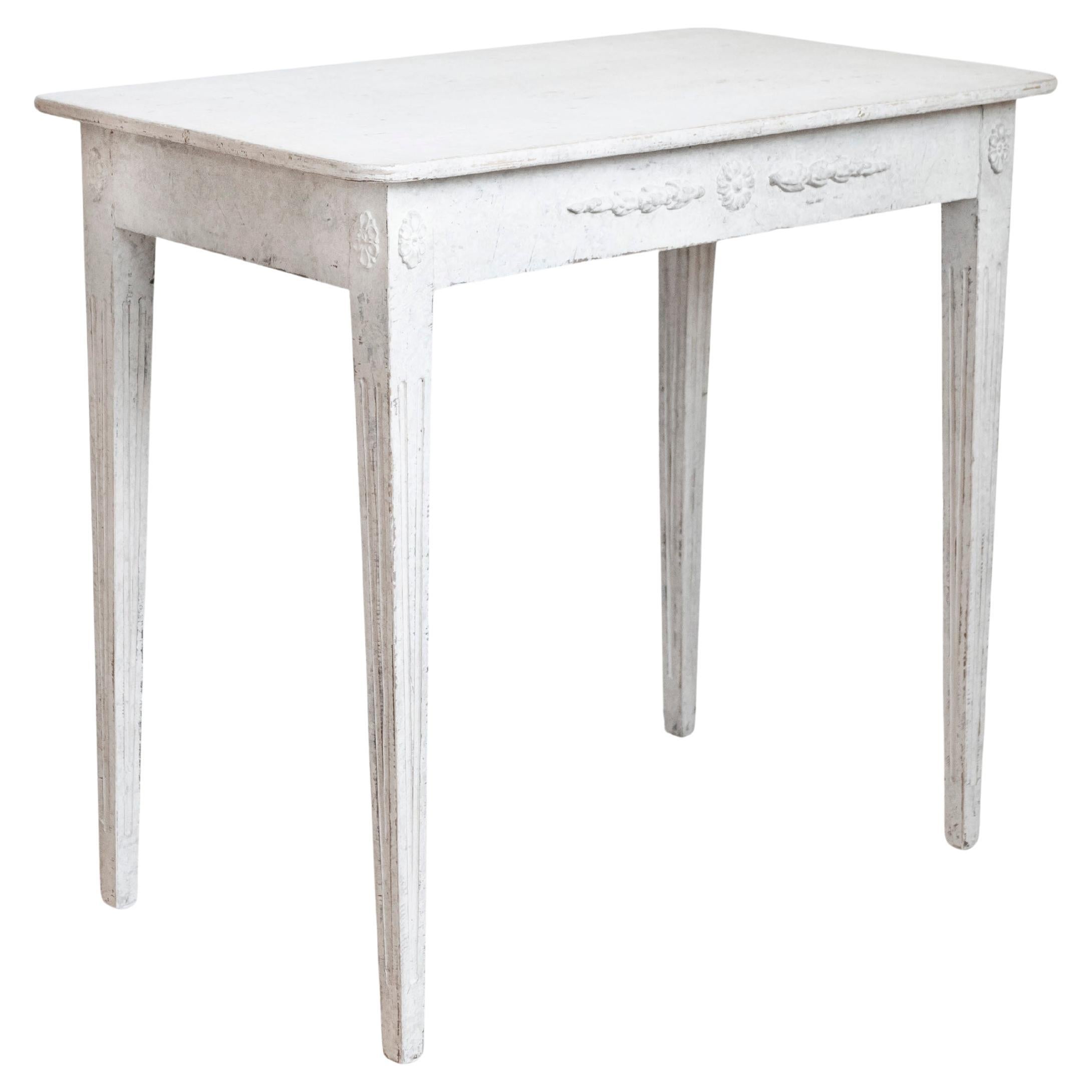 Swedish 1860s Gustavian Style Painted Console Table with Carved Floral Décor