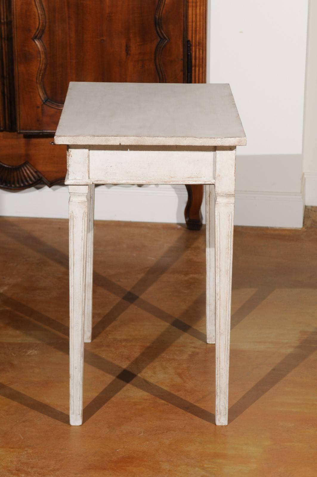 Swedish 1860s Gustavian Style Painted Side Table with Drawers and Tapered Legs 5