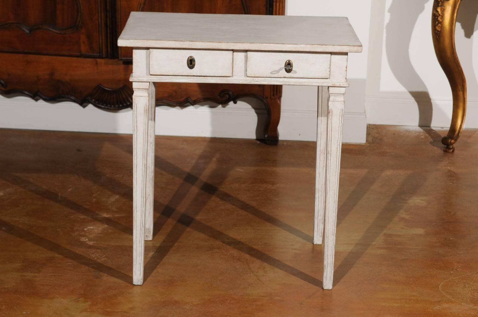 Swedish 1860s Gustavian Style Painted Side Table with Drawers and Tapered Legs 6