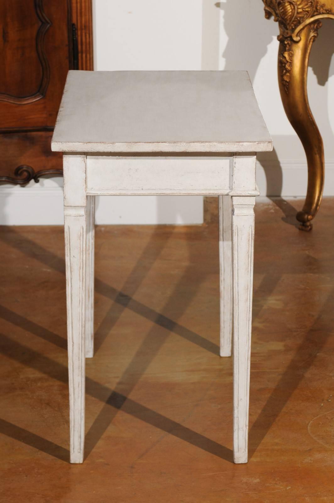 Swedish 1860s Gustavian Style Painted Side Table with Drawers and Tapered Legs 2