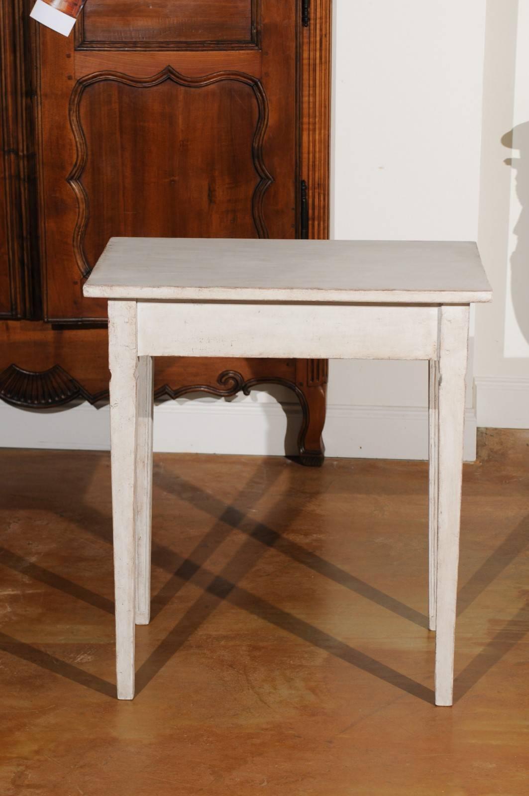 Swedish 1860s Gustavian Style Painted Side Table with Drawers and Tapered Legs 4