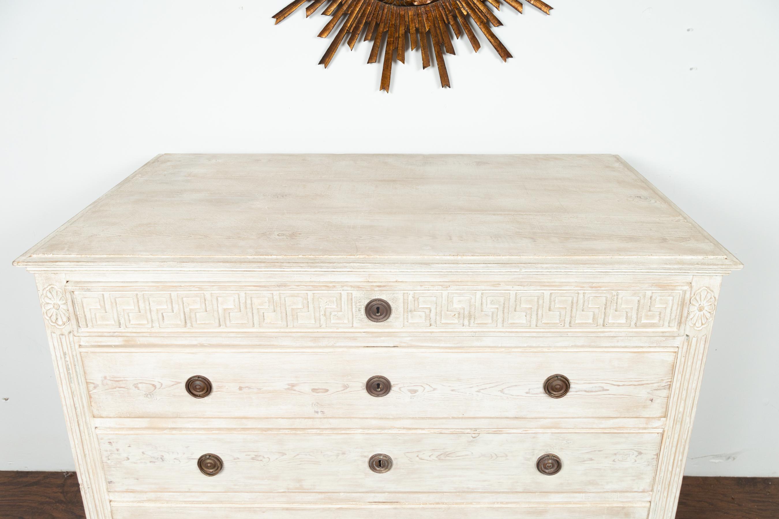 19th Century Painted Chest with Carved Greek Key Frieze, Fluting and Rosettes 7