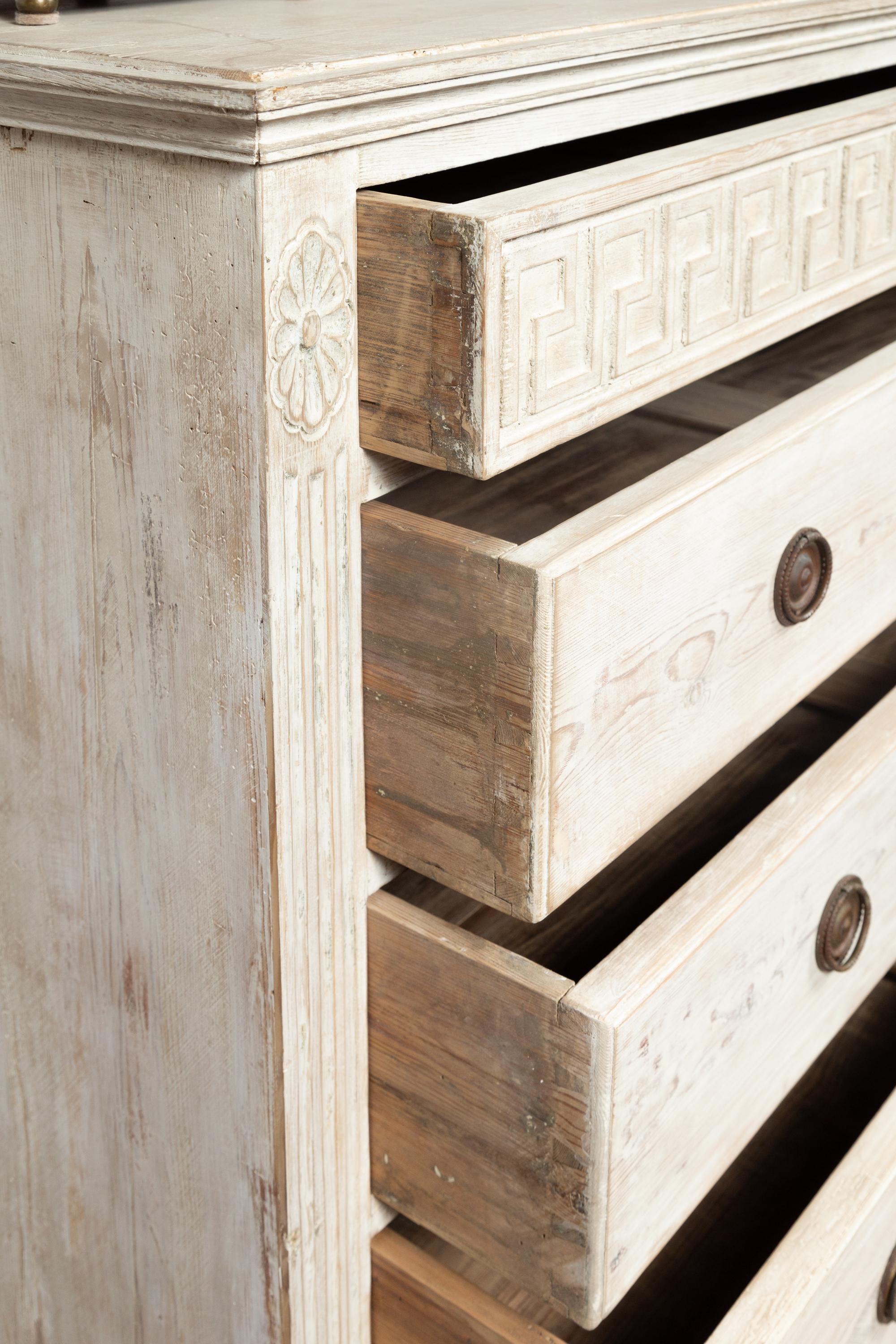 19th Century Painted Chest with Carved Greek Key Frieze, Fluting and Rosettes 2