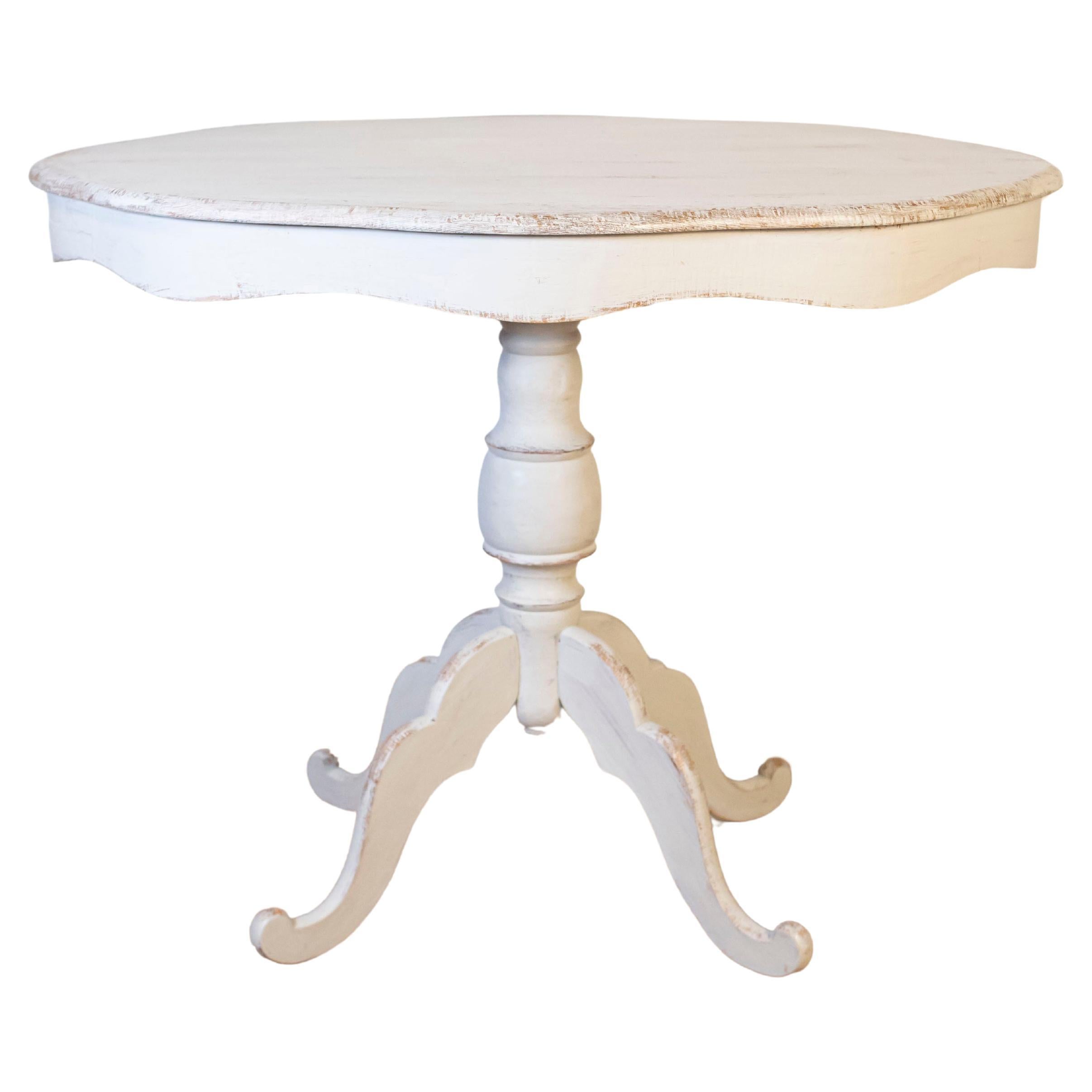 Swedish 1860s Painted Oval Pedestal Table with Carved Apron and Quadripod Base