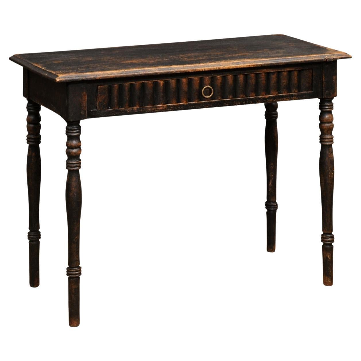 Swedish 1860s Painted Wood Desk with Dark Patina and Reeded Drawer
