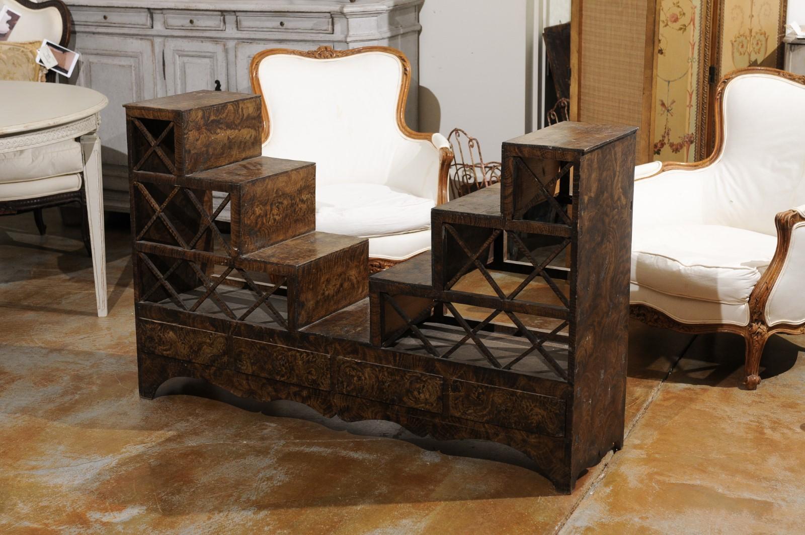 Swedish 1860s Stepped Flower Stand with Drawers, Scalloped Apron and X Motifs 4
