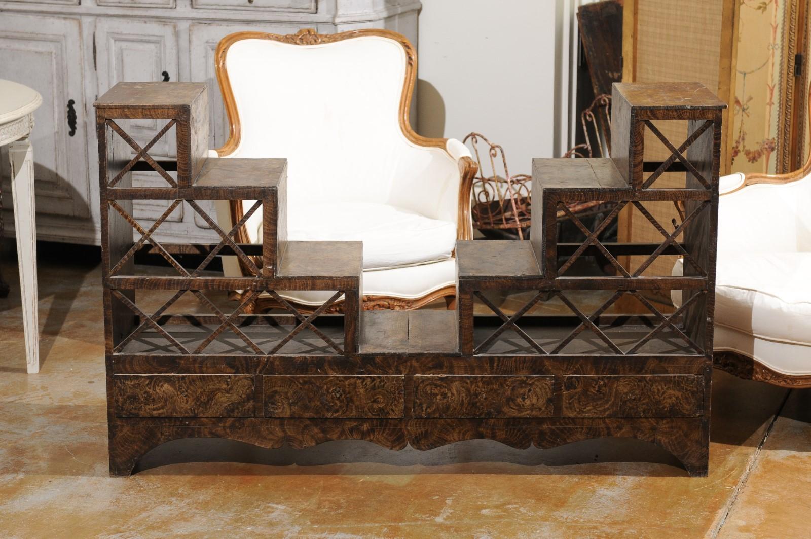 Swedish 1860s Stepped Flower Stand with Drawers, Scalloped Apron and X Motifs 5