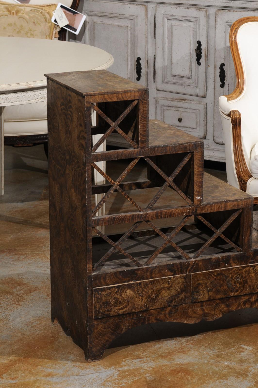 Swedish 1860s Stepped Flower Stand with Drawers, Scalloped Apron and X Motifs In Good Condition In Atlanta, GA