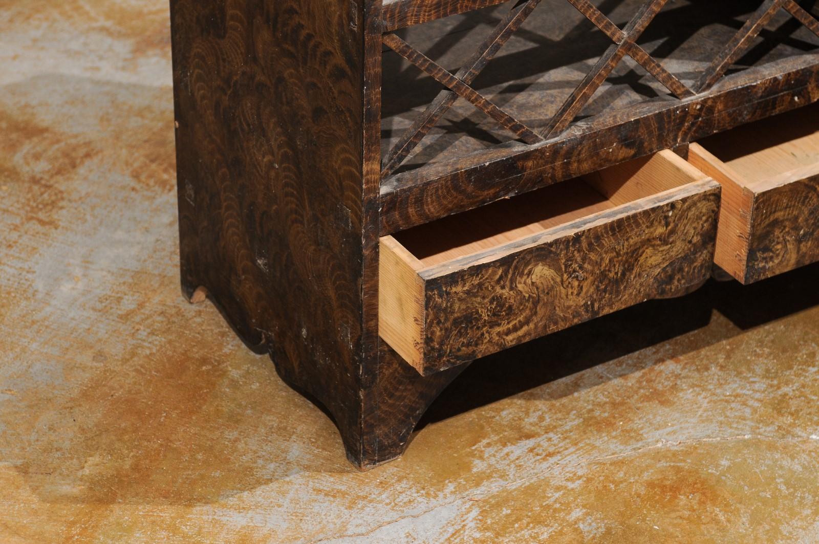 Wood Swedish 1860s Stepped Flower Stand with Drawers, Scalloped Apron and X Motifs