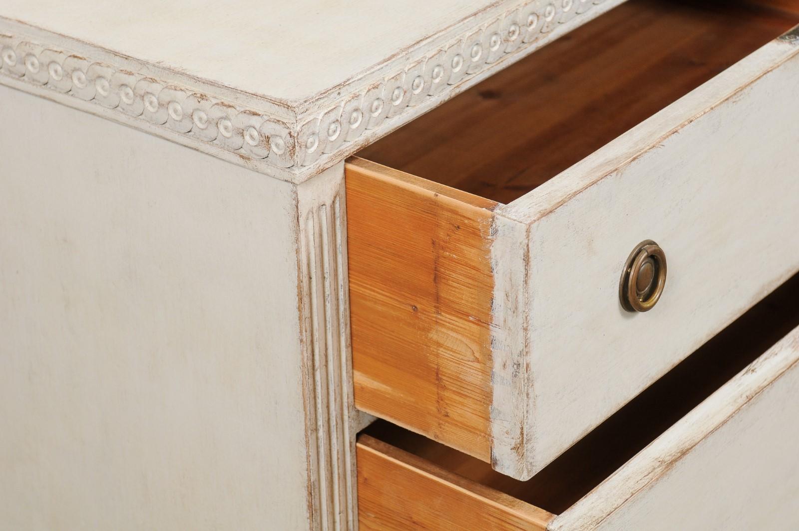 19th Century Swedish 1865 Neoclassical Style Painted Three-Drawer Chest with Guilloches For Sale